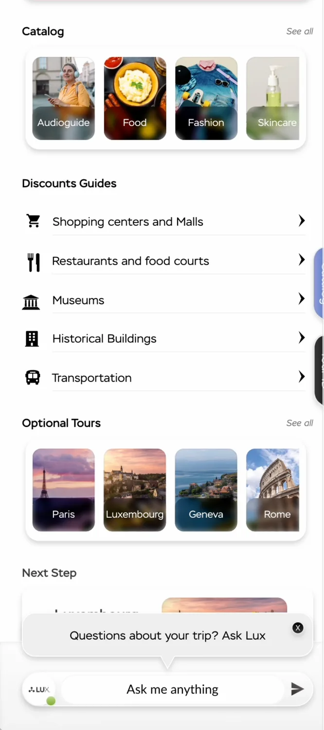 A mobile travel guide catalog with an assistant