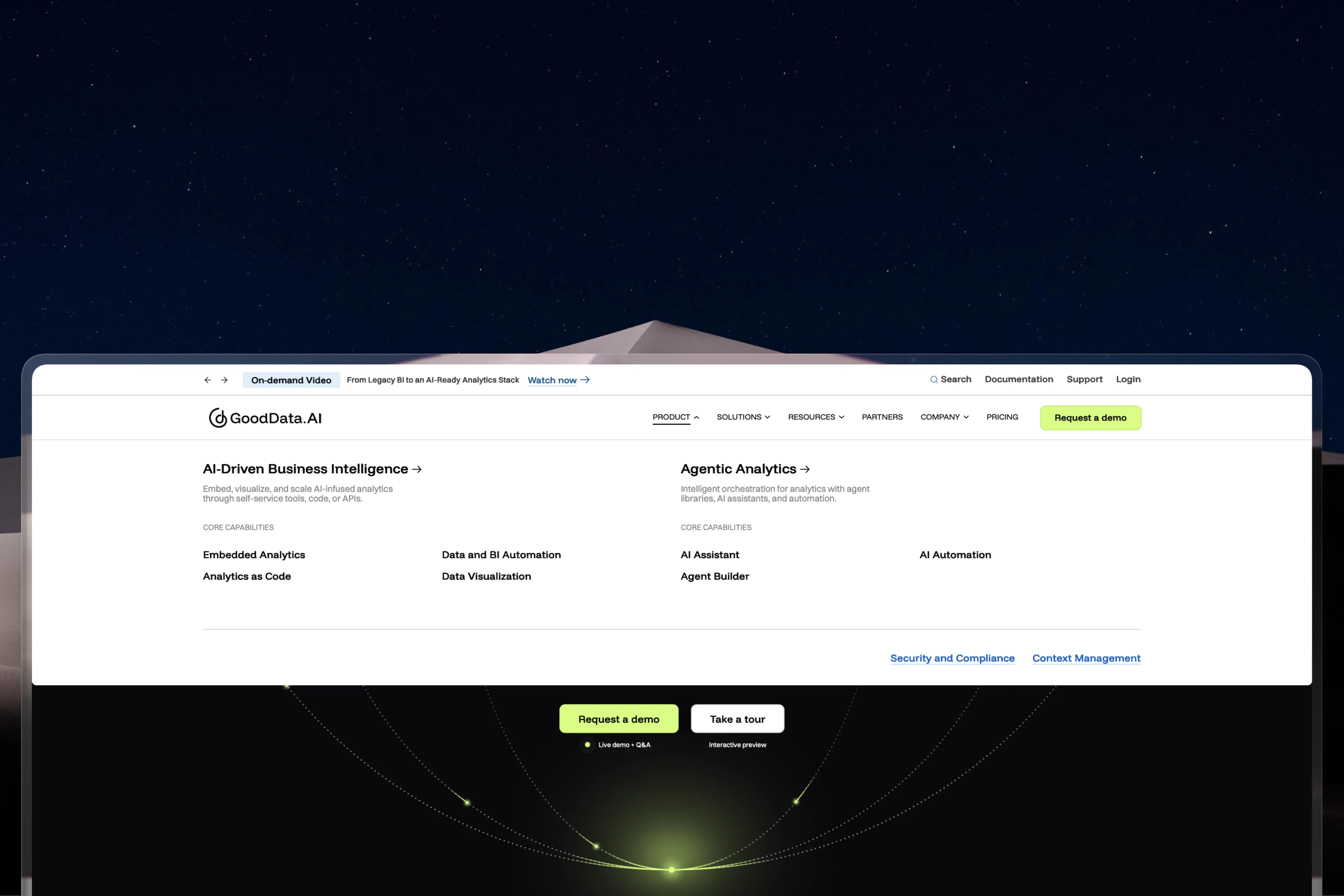 Navigation redesign: a two-offering model replacing the portfolio-style menu.