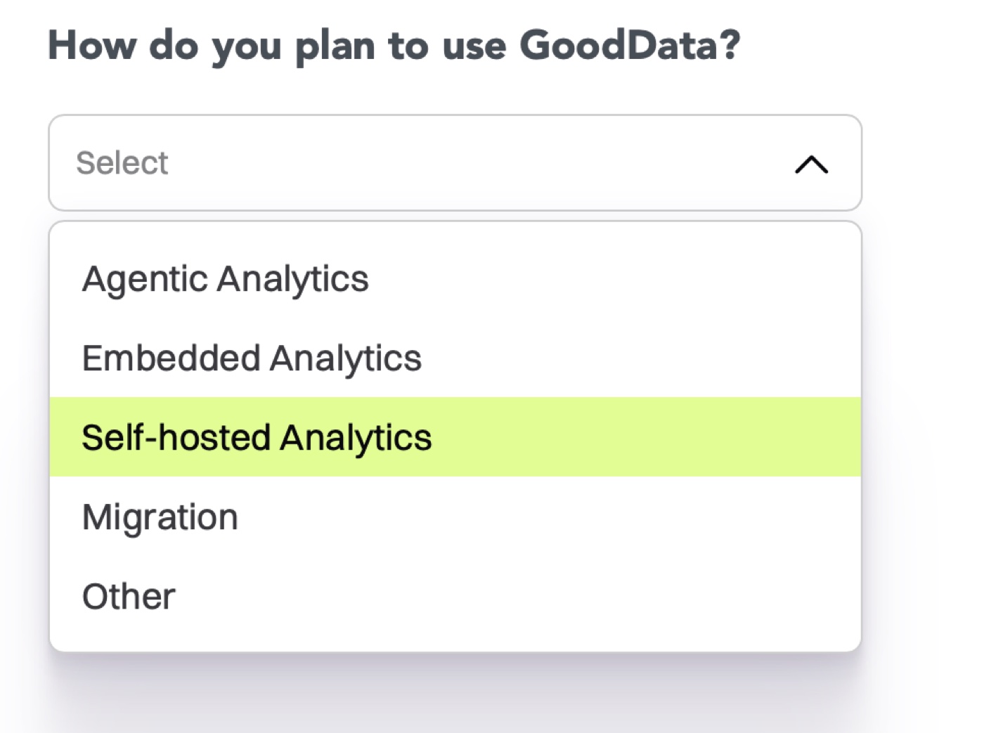 Trial signup goal dropdown