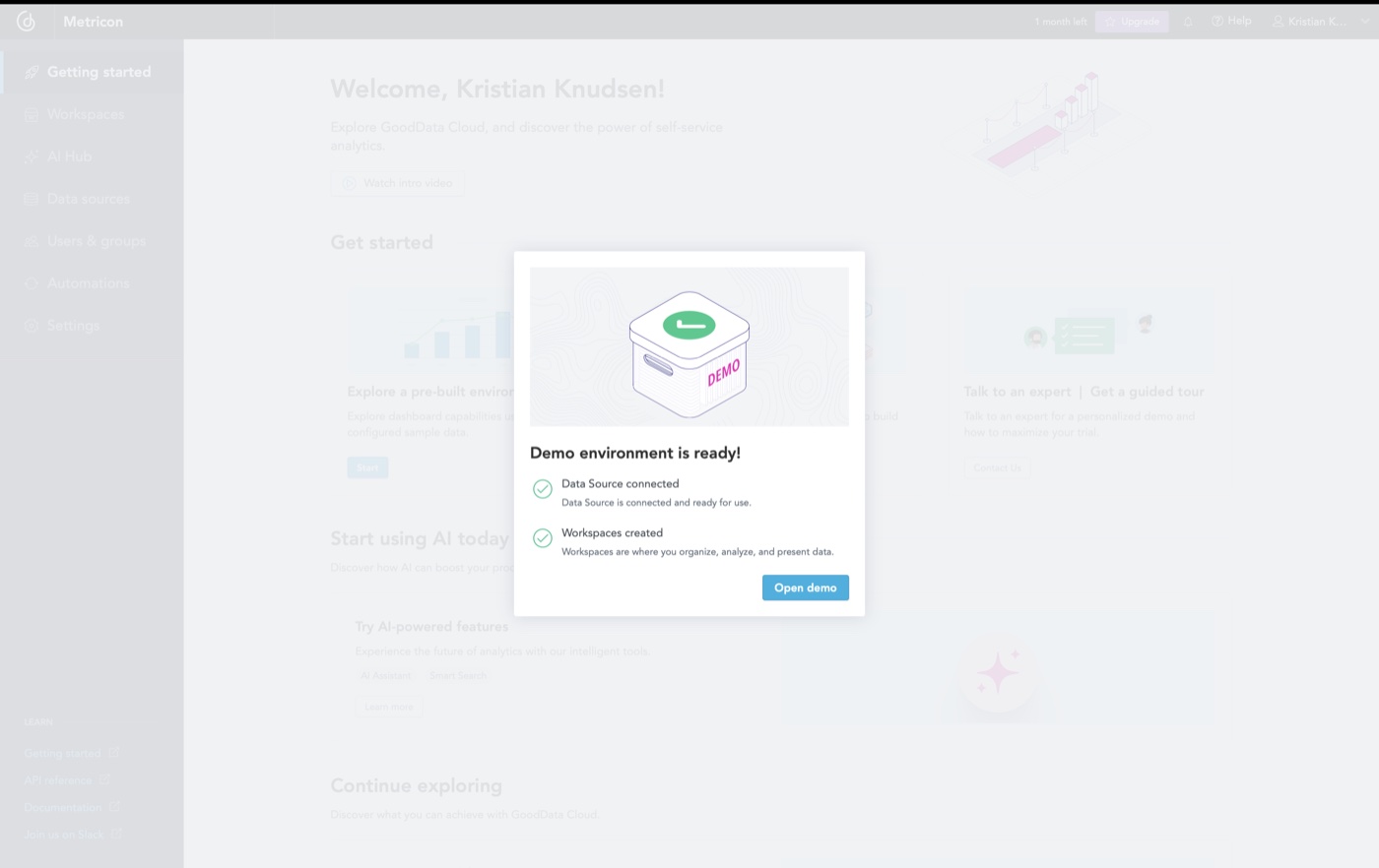 Demo environment: a pre-loaded workspace so trials reach value instantly.