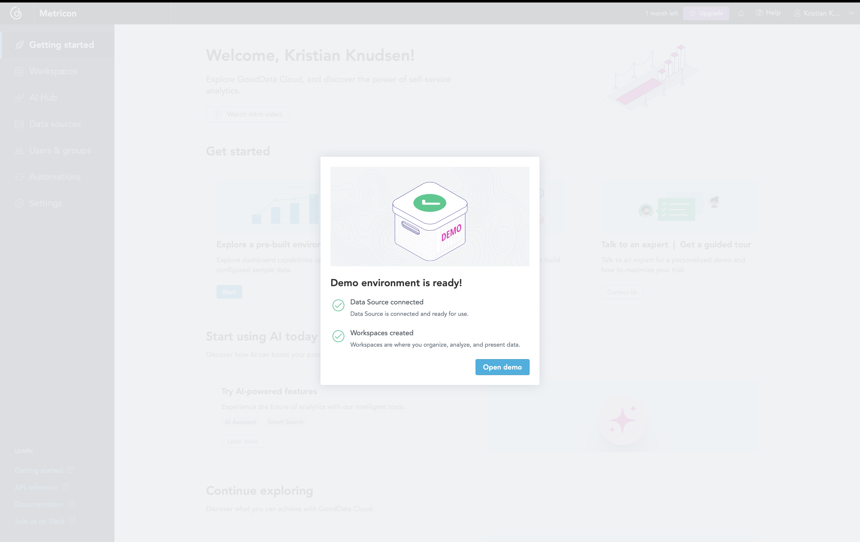 Demo environment: a pre-loaded workspace so trials reach value instantly.