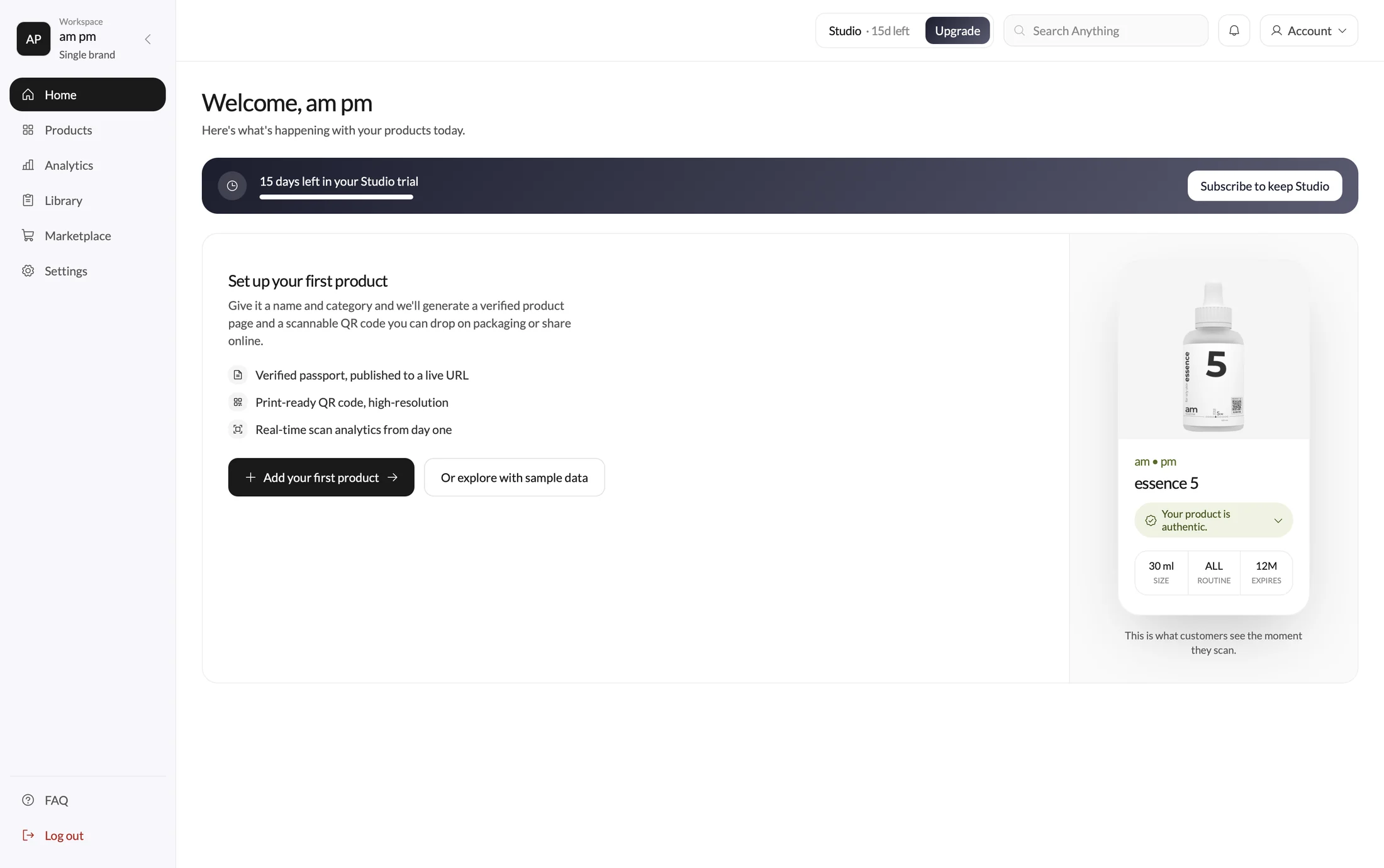 A real brand console screenshot