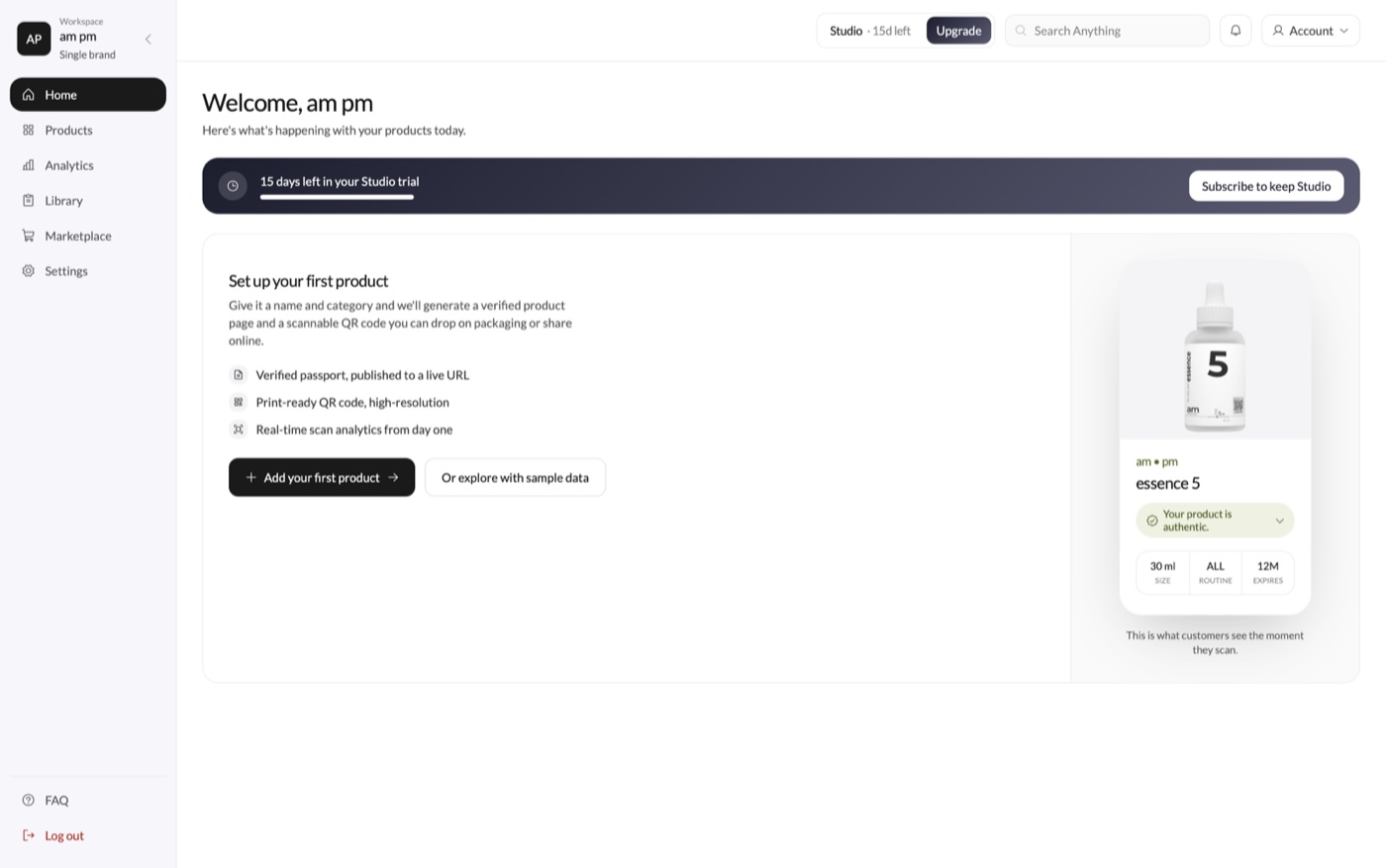 Set up first product or explore sample data