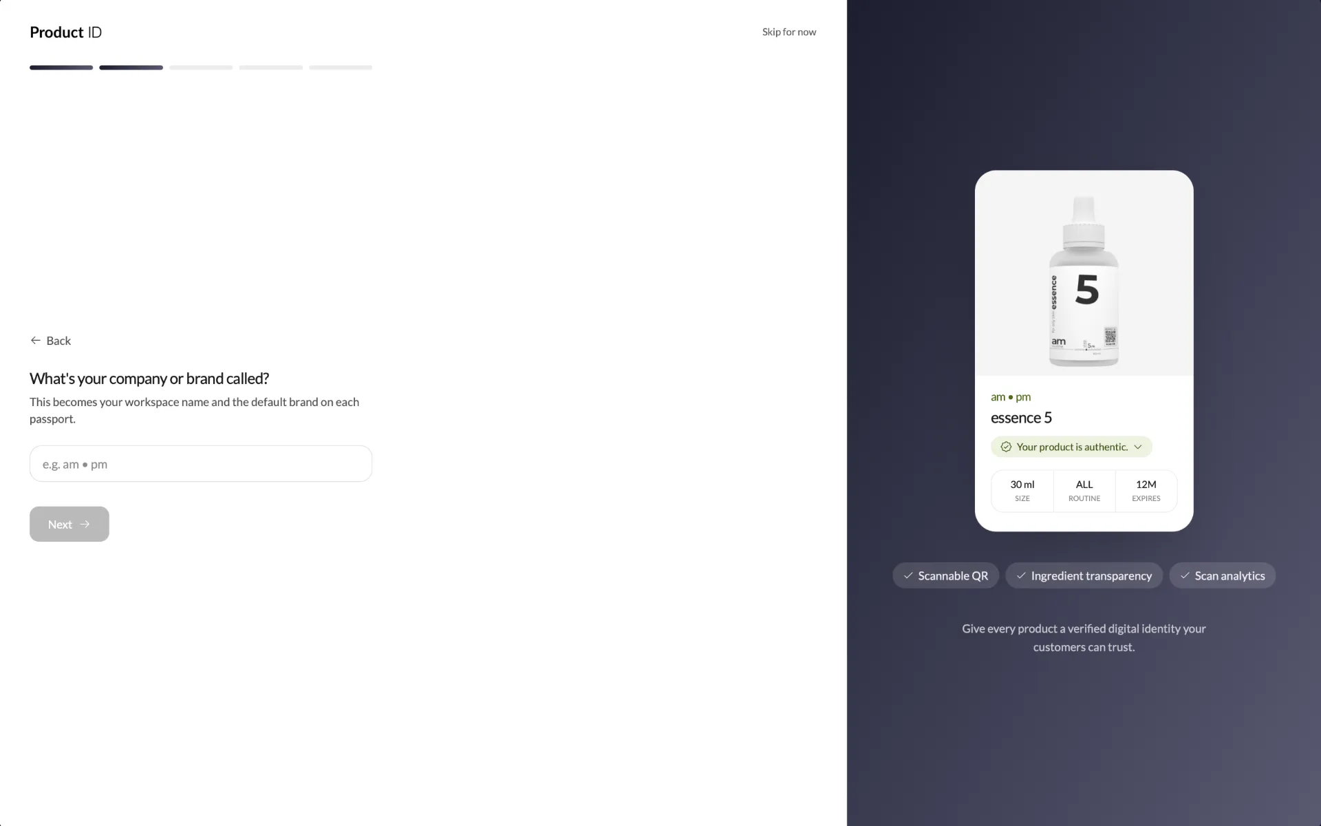 Onboarding company name step