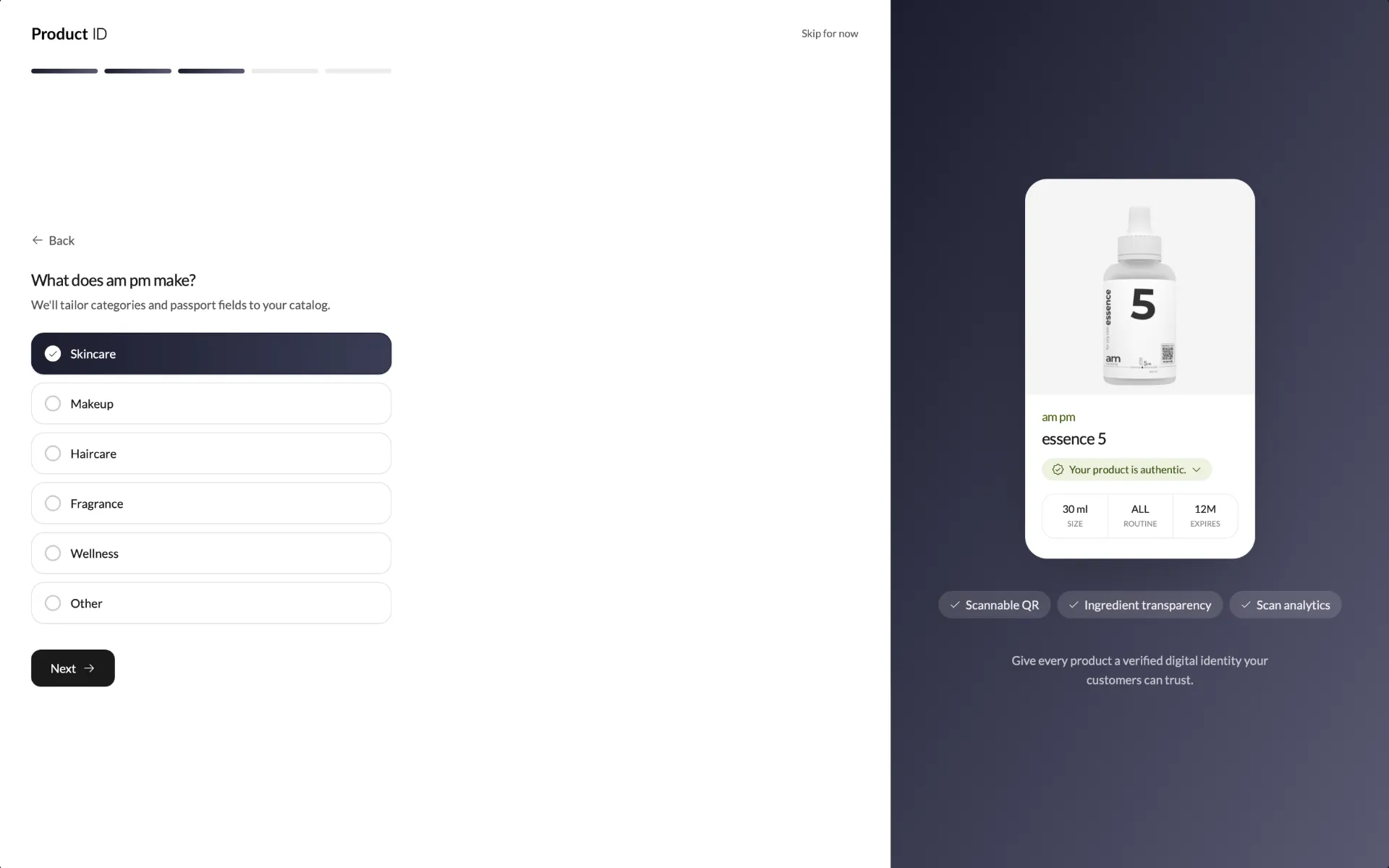 Onboarding category step