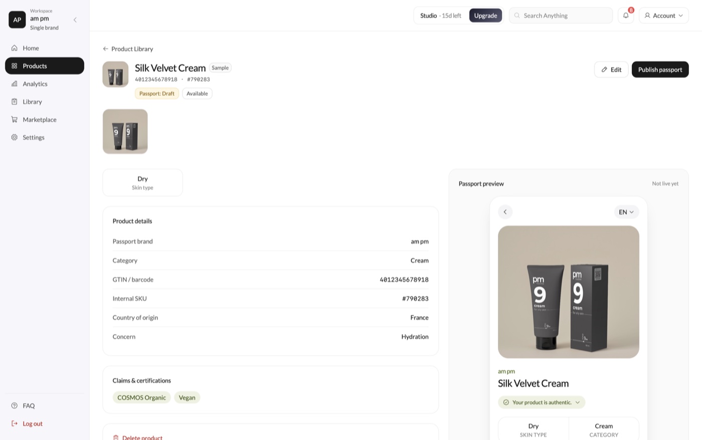 Sample product detail