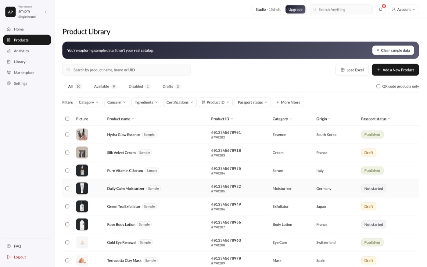 Sample data option