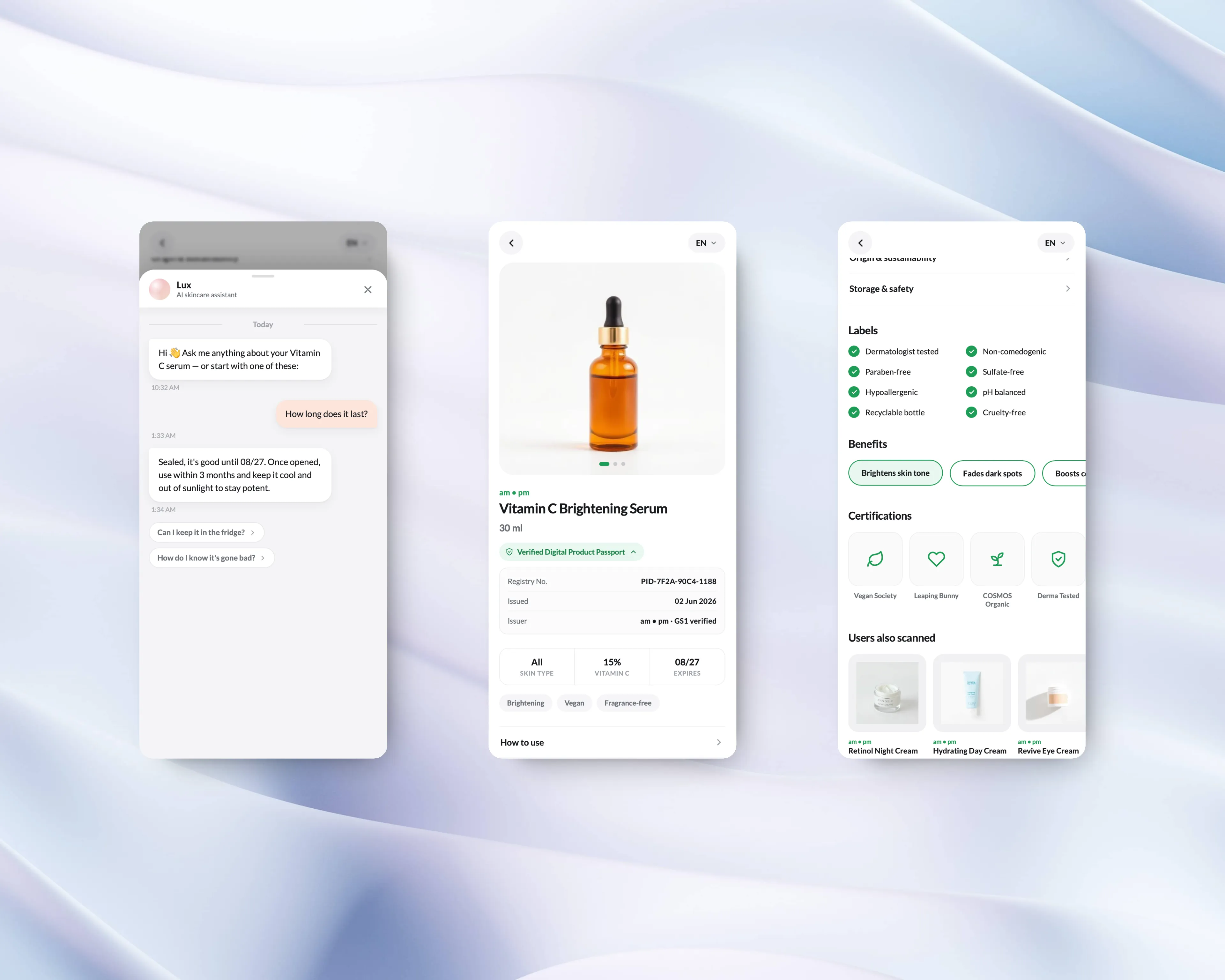 The product passport: progressive disclosure from a single scan.